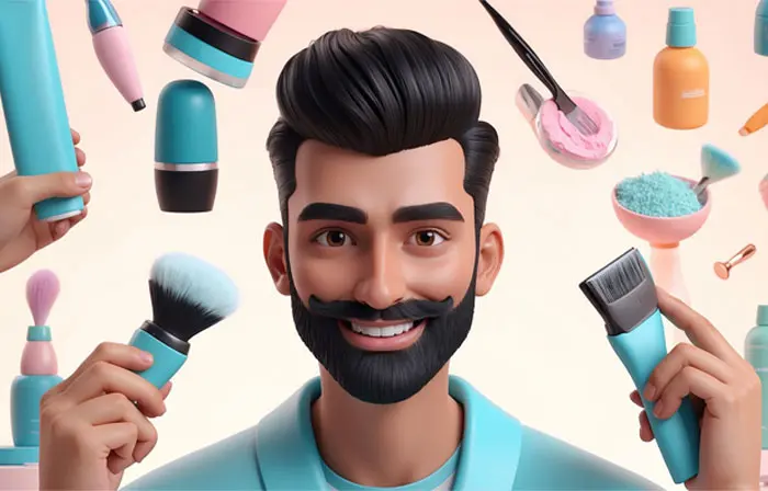 Salon Concept Men with Shaving Equipment 3D Character Illustration
